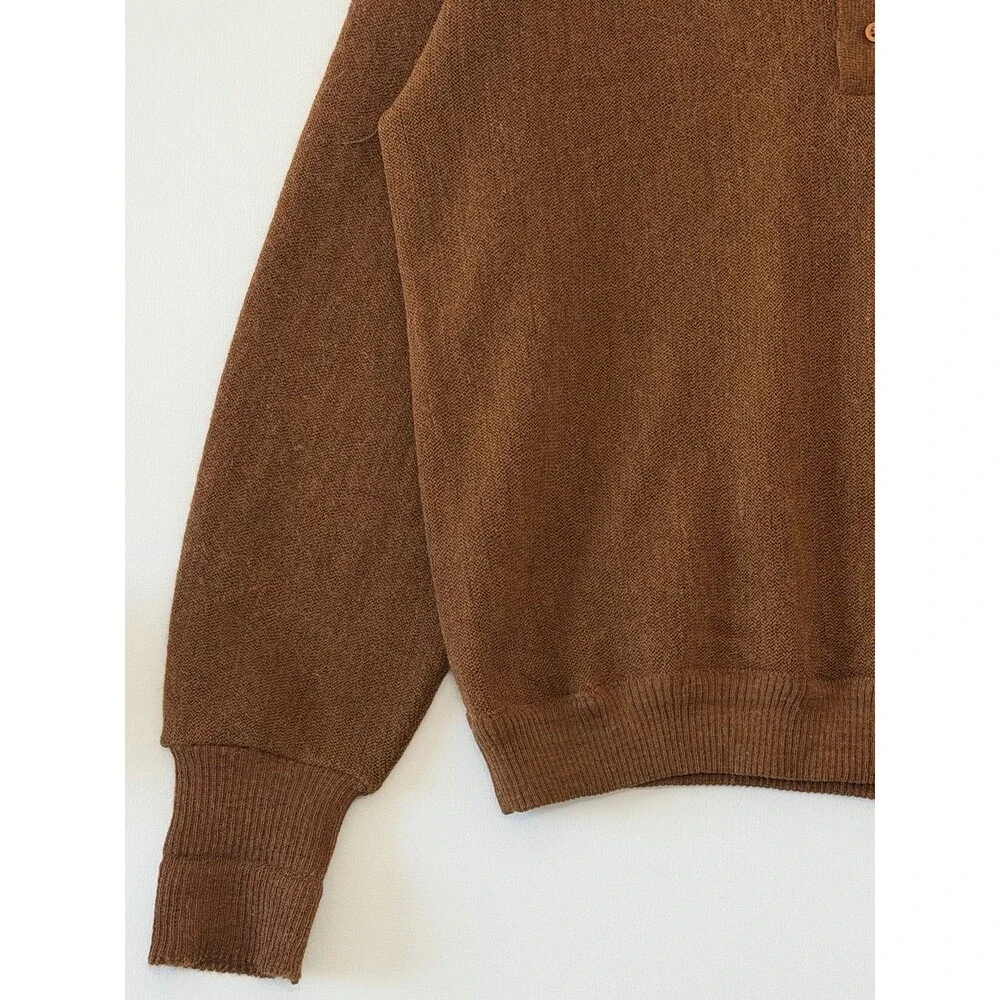 Pebble Beach Polo Sweater Mens Large Brown Alpaca Wool Blend Long Sleeve Vintage